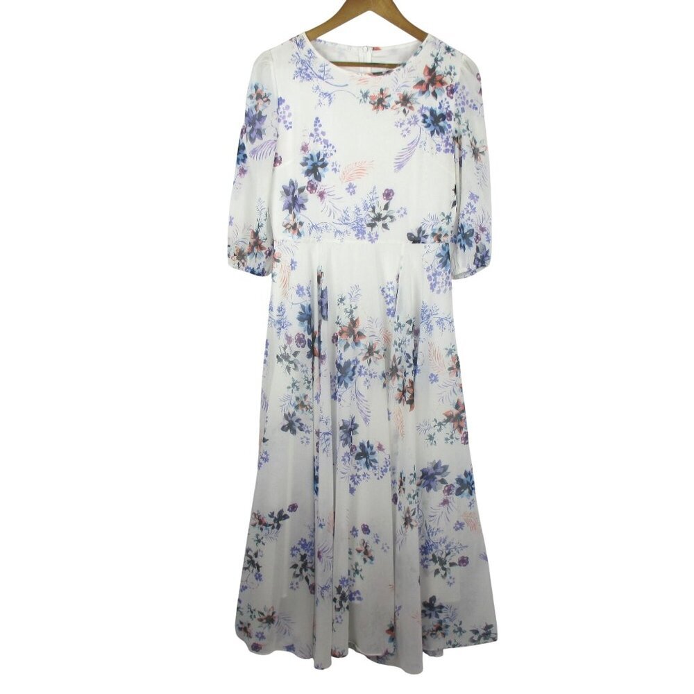 Chicwish White Floral Maxi Dress with Pleated Skirt Size M Modest Romantic - Picture 2 of 7